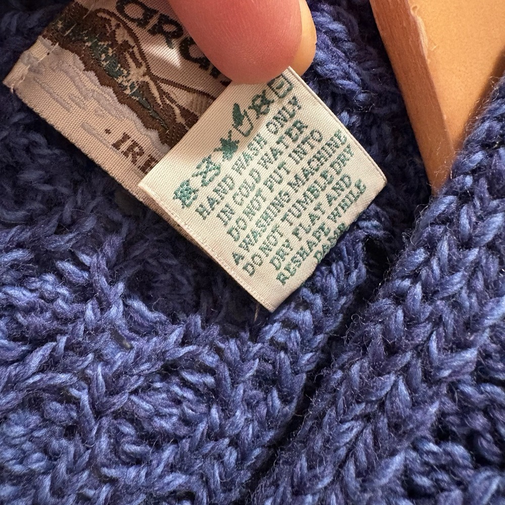 Aran Crafts 100% Merino Wool Cable Knit Side Zip Jacket Cardigan Women's S Blue - Picture 10 of 11